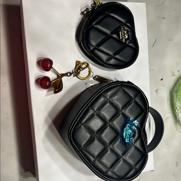 Coach Black Quilted Heart Mini Bag Set with Cherry Charm - Picture 2 of 8
